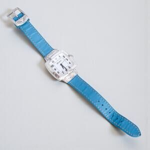 Brighton Orchard Watch Blue Leather Band Silver Etched Face Working Vintage